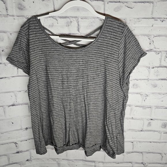 Calvin Klein Tops - Grey Striped Top with Criss Cross back